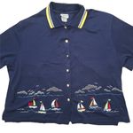 Bonworth Vintage 90s Embroidered Sail Boats Button Up Shirt Women’s XL Nautical Photo 0