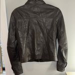 Dark Gray Fitted Leather Jacket with Notched Collar Size M Photo 4