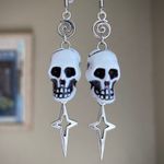 Handmade skull sparkle swirl goth grunge punk funky dangle earrings🖤💀🌀 Photo 1