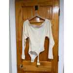Free People New Intimately Cream Waffle Knit Long Sleeve Bodysuit Snap Closure Photo 4