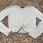 Ambiance Apparel Heather Grey Cropped Long Sleeve Top Photo 0
