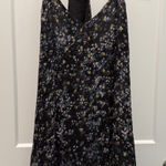 Lavender Brown  Black Floral 100% Silk Flowy Skinny Strap Mini Dress Large L Photo 0