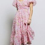 Arula Xquisite You Dress Womens XL Pink Floral Puff Sleeve Midi Ruffle Spring Photo 0