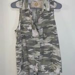 Bella Dahl  Camo Sleeveless Button-Front Top Collared Green White XS Tencel Photo 3