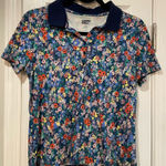 Lands' End  Size S Navy Blue Floral Cotton Collared Short Sleeve Polo Shirt Photo 0