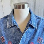 Vintage Cropped Embroidered Denim Jacket Southwestern Boho Medium Blue Photo 5