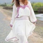 Free People Vintage Bohemian Witchy Gauze Folk Art Midi Dress XS Renaissance Photo 2