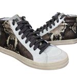 P448 New Skate Snakeskin Print Leather High Top Sneaker Glitter Laces Sz 35/US 5 Photo 0