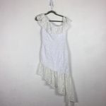 Majorelle  White Lace One Shoulder Asymmetric Ruffle Bridal Midi Dress Small Photo 3