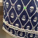 Letarte Skull Tunic Coverup Dress Navy Blue Sequin Bead 3/4 Sleeve Blouse Size S White Photo 10