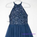 New! Maya halterneck midi tulle dress‎ tonal delicate sequin navy size 2 Blue Photo 12