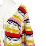 DeLuc Ayden Chunky Knit Crop Cardigan Sweater Striped Size Large Yellow Photo 3