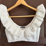 ZARA | White Eyelet Ruffle Neck Smocked Back Crop Top | Size Small Photo 0