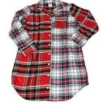 Lands' End NWT Red, Green, Yellow, Blue, and White Land’s End Button Up Flannel Nightshirt Photo 0