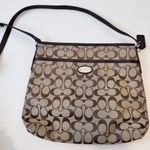 Coach Brown Tan Signature Canvas Crossbody Bag Handbag Purse Leather Trim Photo 0