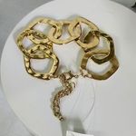 Gold Flat Chain Link Hammered Style Bracelet New Photo 0