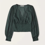 Abercrombie & Fitch Dark Green Long Sleeve Smocked Waist Top Size Small V Neck Photo 1