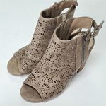 Fergalicious  Booties Womens Size 6 Tan Perforrated Parney Peep-toe Block Heel Photo 2