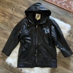 Vintage JLC Black Hooded Leather Trench Jacket Size M Photo 0