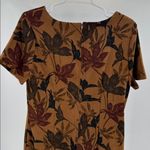 Vintage leaf print Brown Midi Dress 8 office neutral fall casual Photo 3