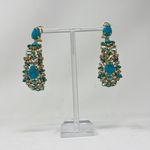 Shourouk  Tina Turquoise Stone Crystal Jewel Gold Plated Hoop Statement Earrings Photo 0
