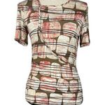 St. John  Small Top Yellow Label Short Sleeve Faux Wrap Abstract Stretch Pullover Photo 0