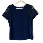 Andrew Marc  New York Navy Lace Cap Sleeve Blouse Size Medium Photo 0