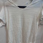 White Metallic Stripe V Neck Short Sleeve Lightweight Knit Top Size Medium Photo 0