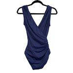 Vince Camuto  Navy Blue Shirred Draped Surplice One Piece Swimsuit Size 4 Photo 4