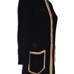 Vtg Black Velvet Dress Coat Gold Trim Pockets Zipper down front 60s 70s Women L Size L Photo 1