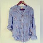 Anthropologie Fig & Flower Periwinkle Embroidered Floral Rollup Sleeve button up Photo 0
