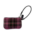 Coach Pink Plaid Tartan Wristlet Black Trim Fabric Zip Pouch Fob Leatherware Photo 4