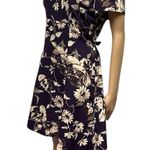 All that jazz Vintage Plum Cream Floral Print Short Sleeve Zip Tie Back Dress M Photo 5