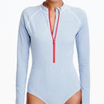 J.Crew blue and white striped rash guard one piece swimsuit size 8 Photo 0
