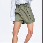 ZARA poplin belted paperbag waist khaki shorts size xs Photo 56