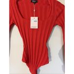 Missguided  Red Square Neck Extreme‎ Ribbed Long Sleeve Bodysuit Womens 4 NEW NWT Photo 1