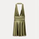 ZARA NWT  Satin Effect Halter Dress in Green Size M Photo 10