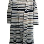 Alya White & Tan Striped Open Knit Duster Cardigan - Size Small - Open Sweater Photo 0