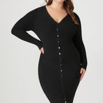 Forever 21  Women's Faux Fur-Trim Ribbed Sweater Midi Dress Black Size XL Photo 1