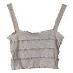 POL Ruffle Crop Top Womens M Cream Ribbed Cotton Indie Cottagecore Boho Neutral Photo 3