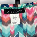 La Blanca ‎ Puff Tie Sleeve Keyhole Neckline Zig-Zag Knit Smock Waist Coverup Photo 4