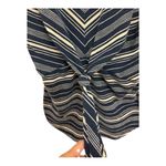 AUW Navy White Chevron Stripe Tie Front Blouse M Fitted Office Chic Top Photo 1