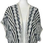 Emory park  Long Fringe Cardigan Sweater Open Front Cream Gray Boho Women’s Large Photo 4