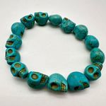 Blue Stone Skeleton Skull Stretch Bracelet Punk Southwestern Goth Boho Halloween Photo 1