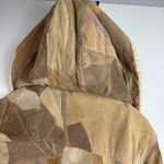 Y2K Leather Patchwork Penny Lane Jacket Coat Sz Large Tan Brown Hooded Photo 11
