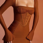 Oh Polly  Long Sleeve Corset Going Out Bar Long Sleeve Ruched Mini Dress 6 NWT Photo 0