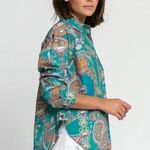 Hinson Wu Gemma Long Sleeve Teal Paisley Print Shirt Size S NWT Green Photo 2