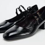 ZARA black faux patent leather dress shoes block heels double strap women’s 41 Photo 0