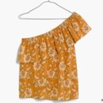 Madewell Silk One-Shoulder Ruffle Top in Yellow Assam Floral S Photo 3