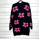 Shirley & Stone Black Cardigan Sweater Pink Daisy Floral Open Front Size Medium Photo 1